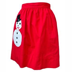 Holiday Snowman Half Apron Vintage Red Holiday Entertaining 1970s Retro